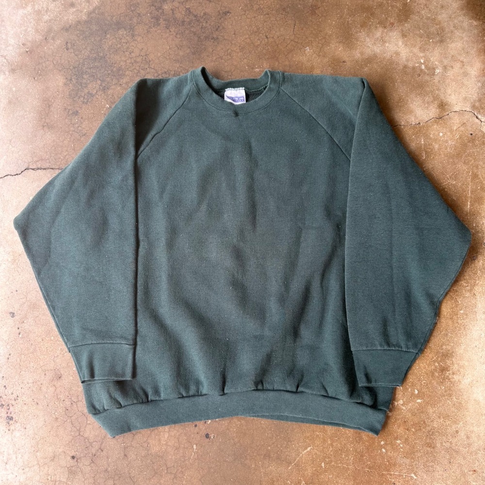 Fruit of the Loom Sweatshirt Mens XXL Green Excellent Vintage Raglan Blank